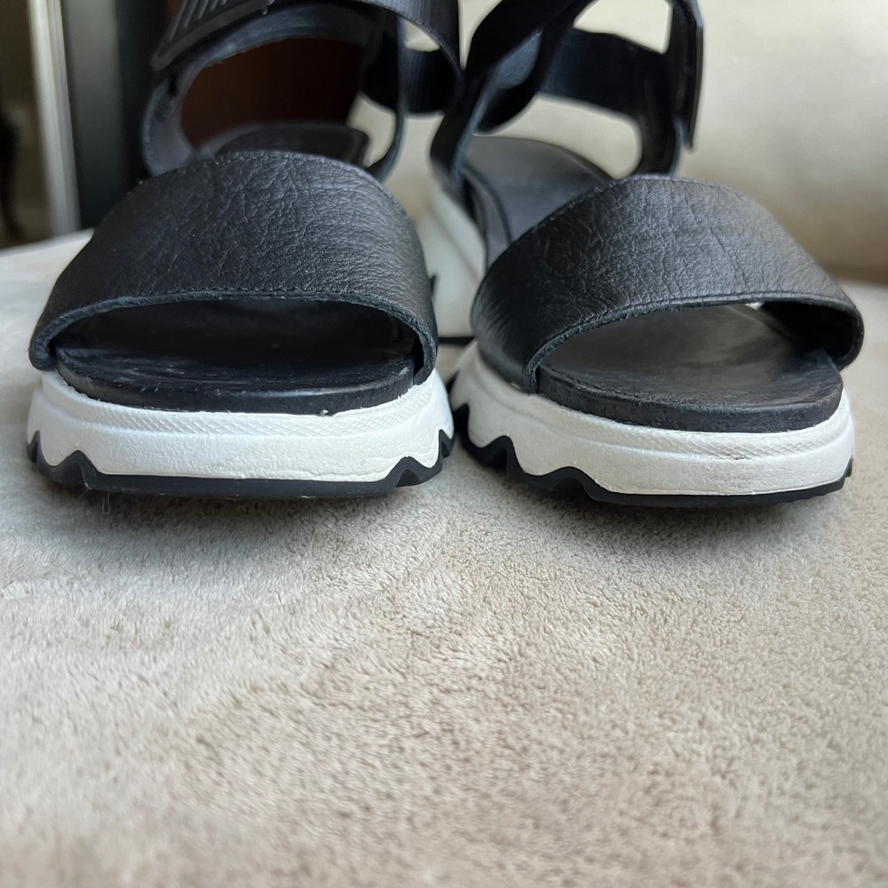 Sorel Black and White Platform Sport Sandals with Red Accent - Picture 9 of 15